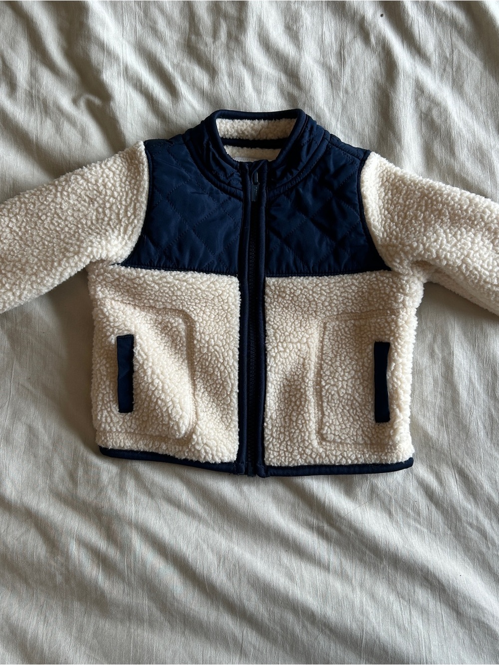 Old Navy Baby Sherpa Fleece Jacket 3-6M Cream Navy Full Zip